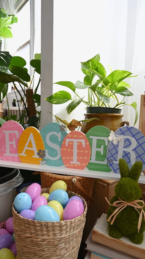 Basket Full of Colorful Easter Eggs