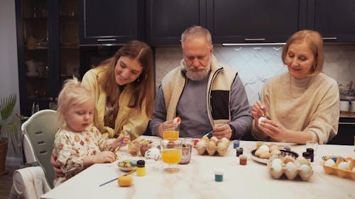 Family Painting Easter Eggs