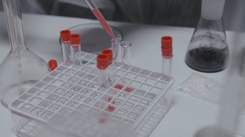 A Person Putting Liquid Substance on Test Tubes