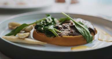 close up view of a dish on a plate in the restaurant