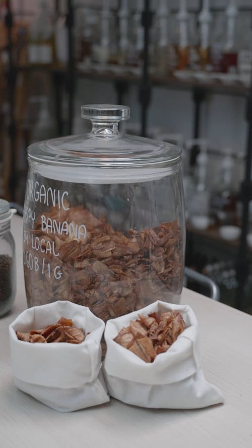 Dried Banana Chips in a Glass Container