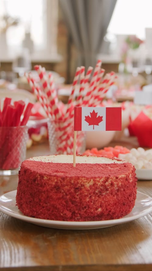 Red Velvet Cake with a Canadian Flag on it