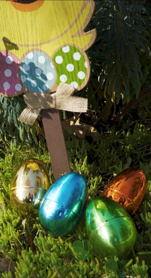 Colorful Easter Eggs on a Grass