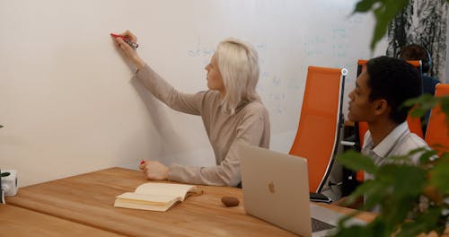 Woman Writing on a White Board