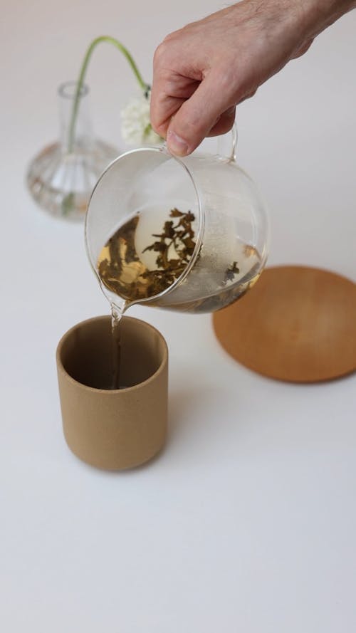 A Person Pouring Tea on a Cup