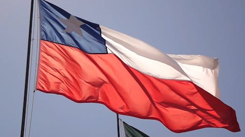 Chile National Flag Waving on Flagpole 
