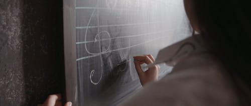 Close up of a Female Person Drawing Notes on a Blackboard