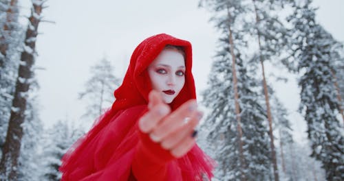 Woman Wearing costume Skating on the Snow