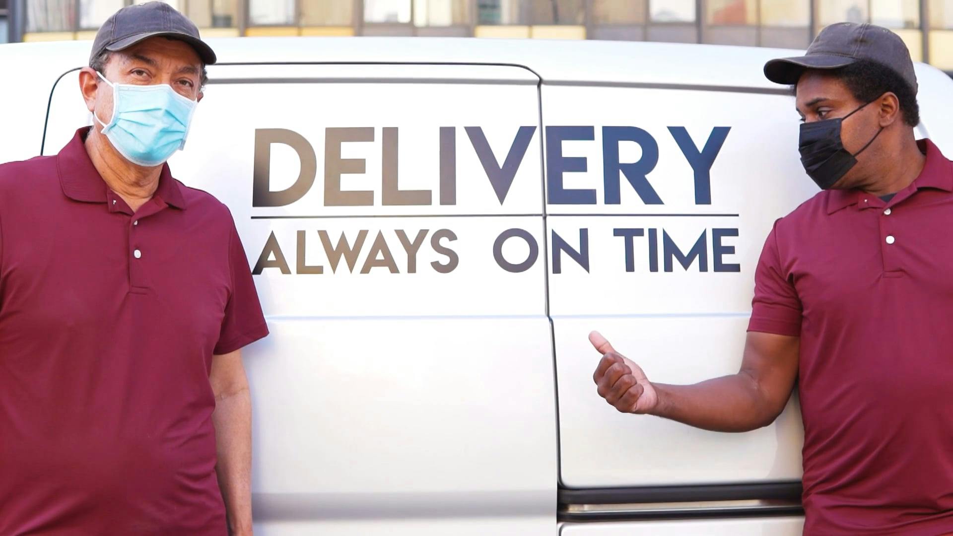 Men Showing their Delivery Service Motto Free Stock Video Footage