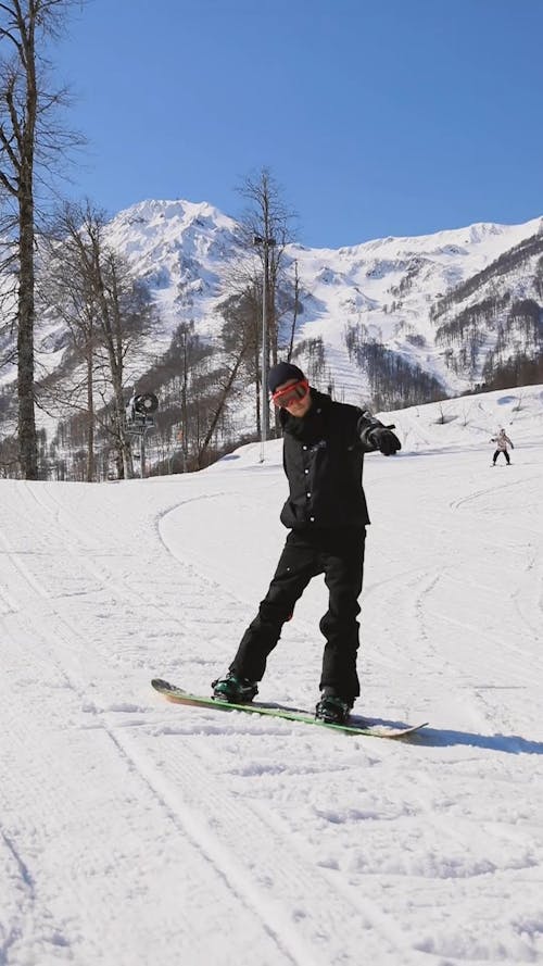 Man Snowboarding Downhill