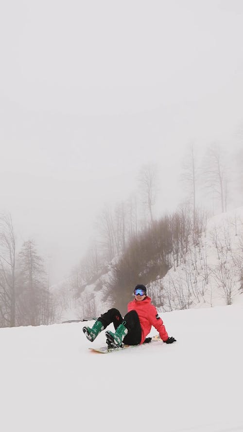 Man Sitting On a Snowboard