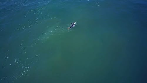 An Aerial Footage of a Person Surfing on the Sea