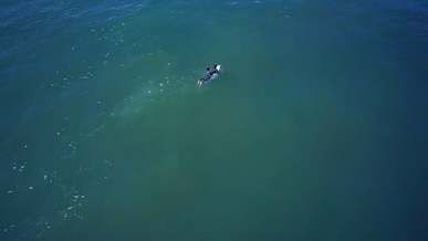 an aerial footage of a person surfing on the sea