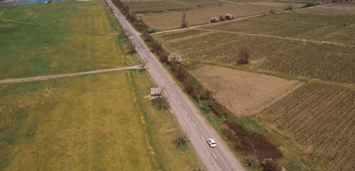An Aerial Footage of a Car in a Road