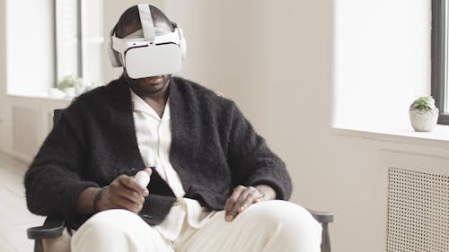 A Man Using a Virtual Reality Headset