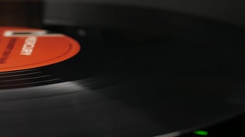 Close Up of a Spinning Phonograph Record 