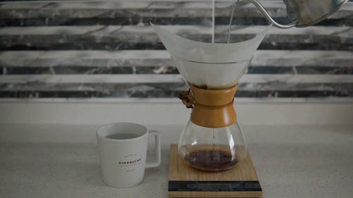 Pouring Hot Water on the Coffee Filter