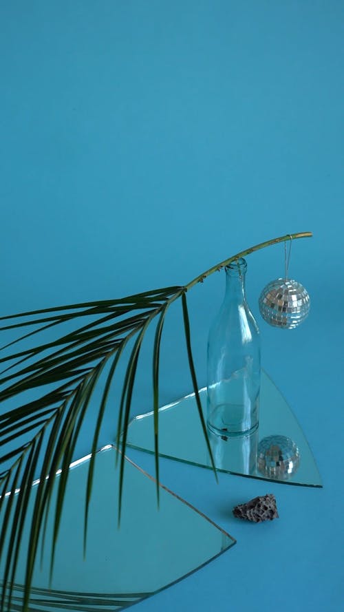 Palm Leaf on Top of a Glass Bottle
