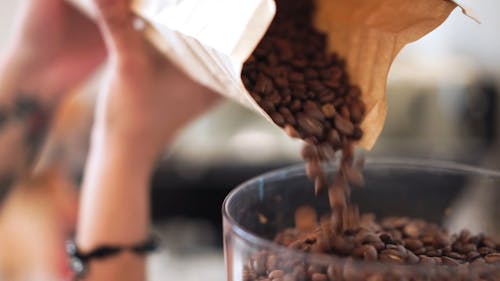Video of Person Pouring Coffee Beans on Coffee Grinder