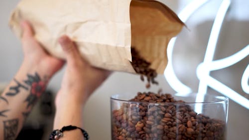 Video of Person Pouring Coffee Beans on Coffee Grinder