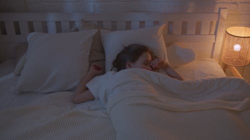 A Little Girl Sleeping on Bed