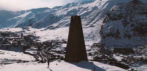 Aerial View of Snowy Mountain Range