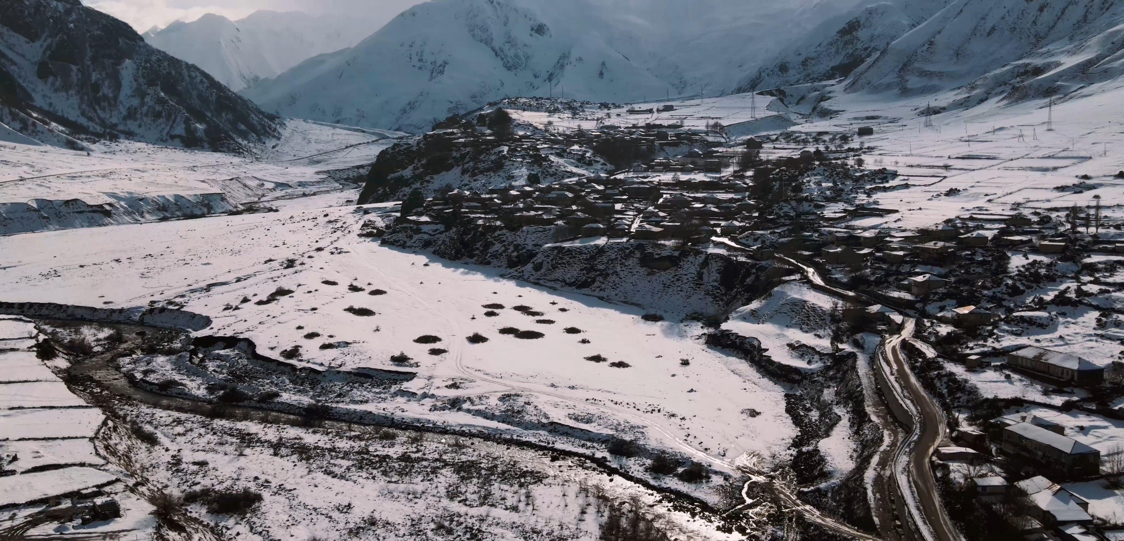 An Aerial Footage of a Snow Covered Town Free Stock Video Footage ...