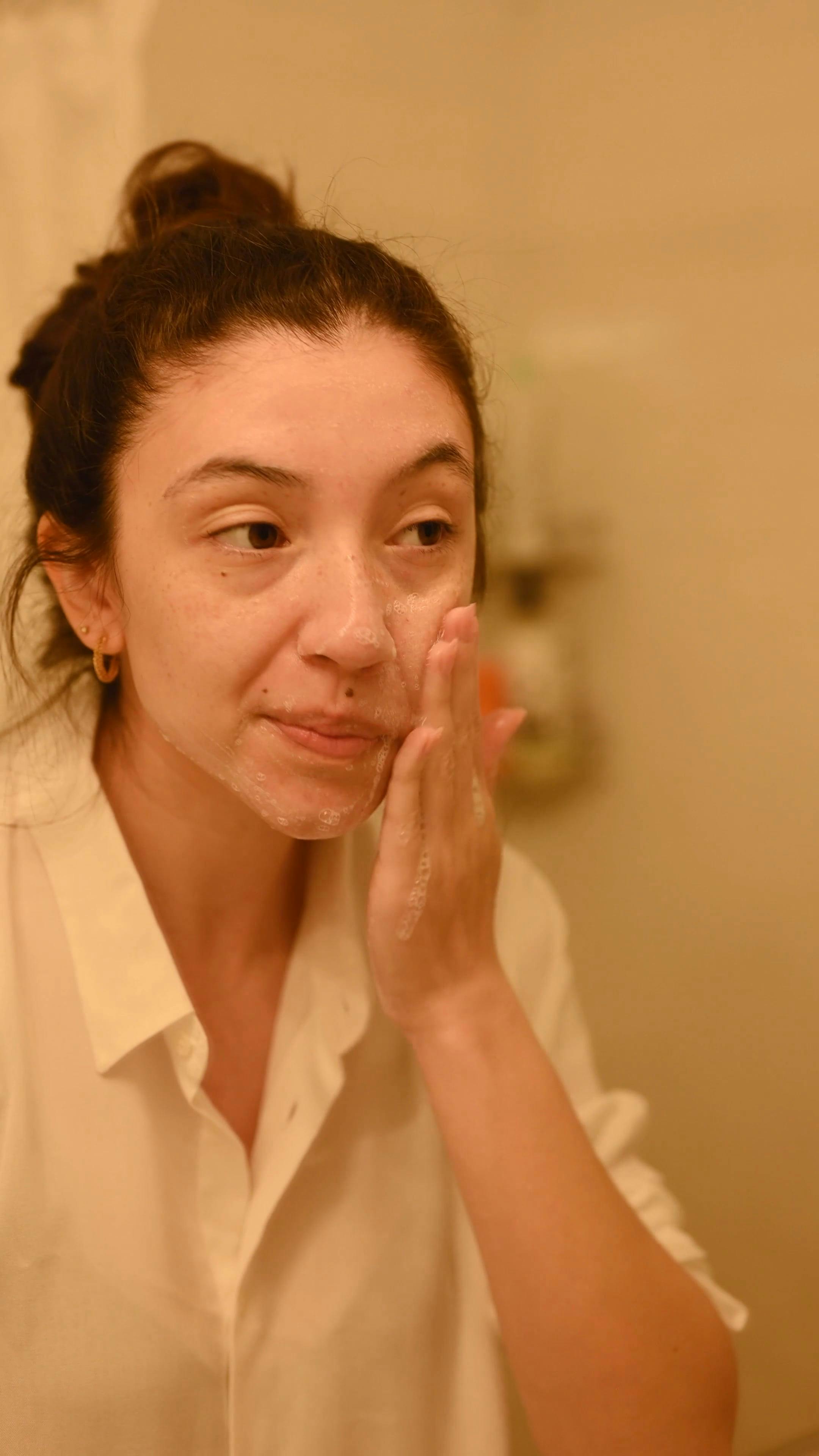Woman Scrubbing Her Face with Soap Free Stock Video Footage, Royalty