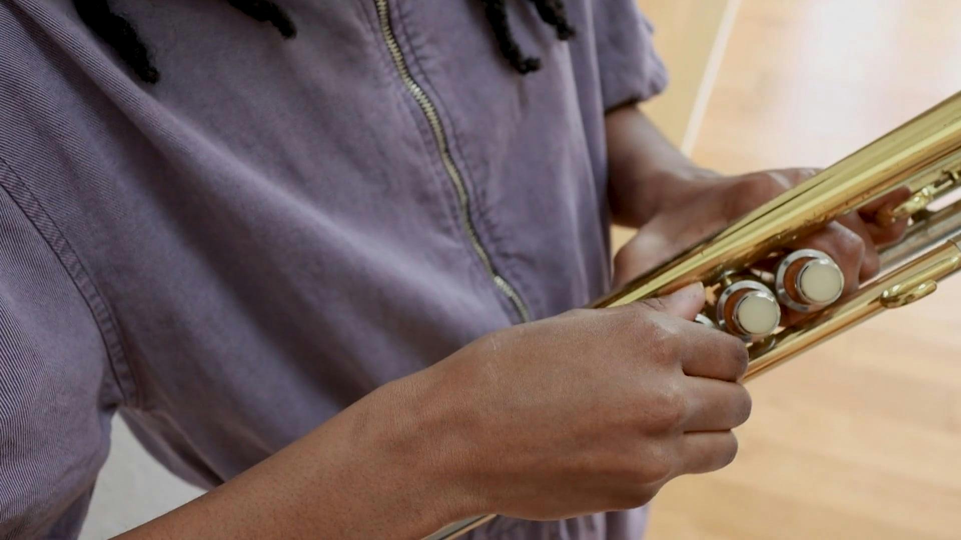 Girl Adjusting the Valves of a Trumpet Free Stock Video Footage
