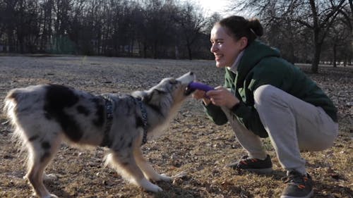 Woman Playing with her Dog 