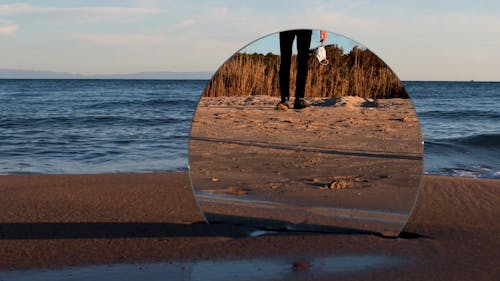 A Mirror Reflection of a Person Walking