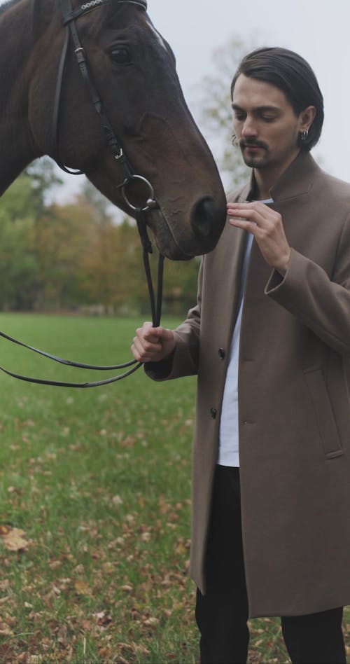 A Man Touching a Horse