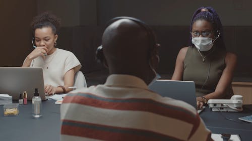 Call Center Agents Wearing Face Mask at Work