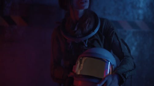 A Woman Wearing Her Space Helmet