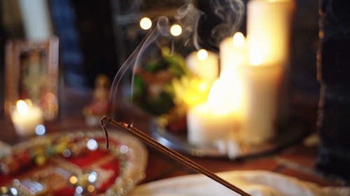 Close-Up Video of a Lighted Incense Sticks