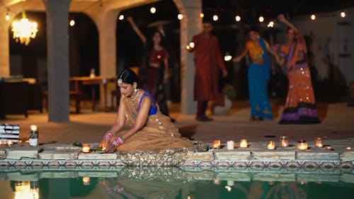 A Woman Practicing Indian Tradition and Ritual