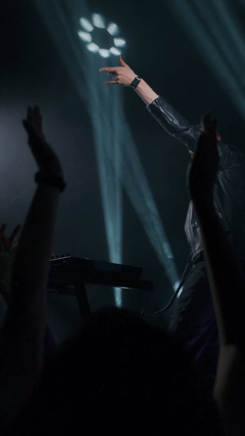 A Disc Jockey Playing To The Crowd