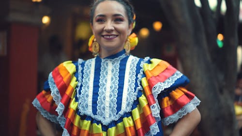 A Woman Wearing A Colorful Dress