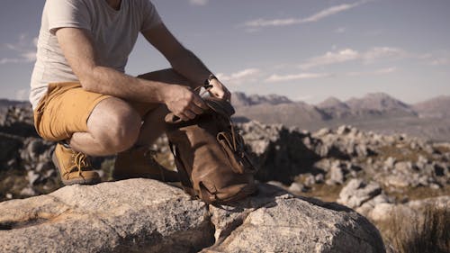 Man Drinking Water while on Rocky Mountain