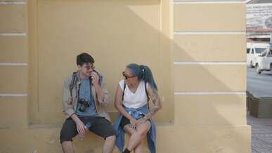 tourists having a conversation