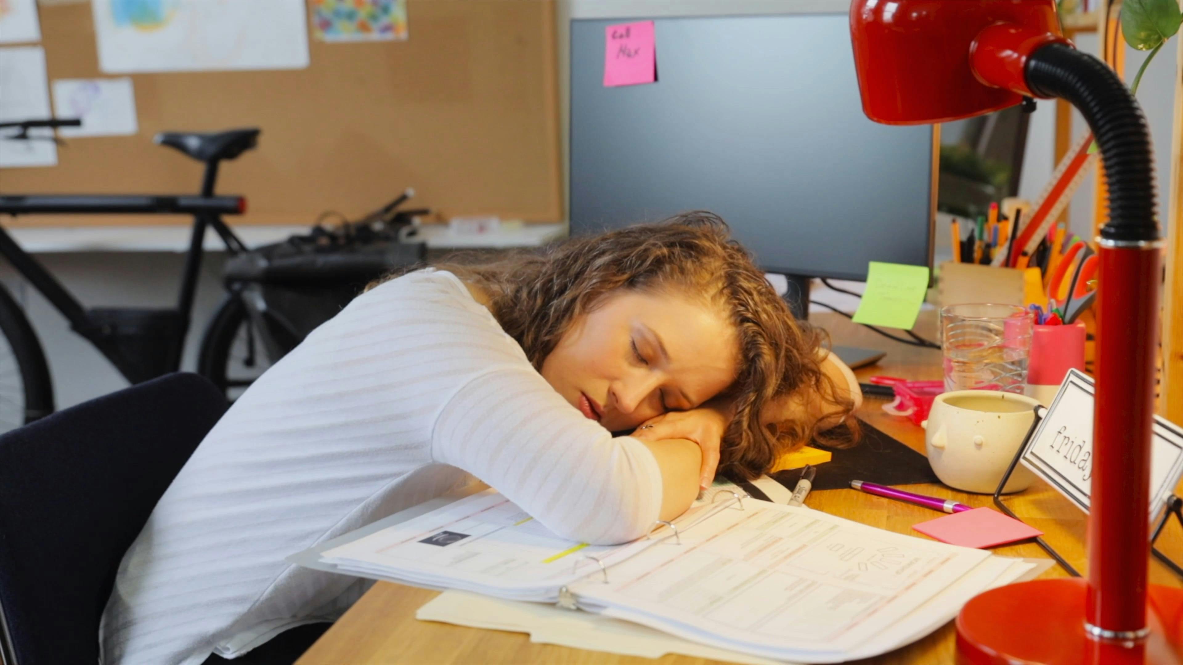 Woman Sleeping At Work · Free Stock Video