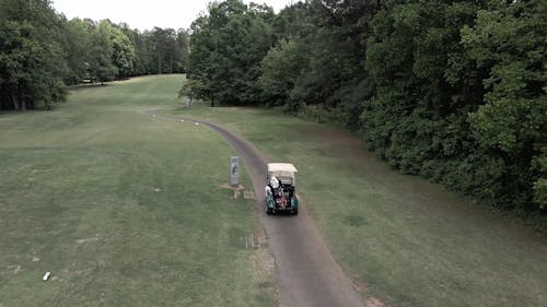 Drone Footage of a Golf Cart at a Golf Course 