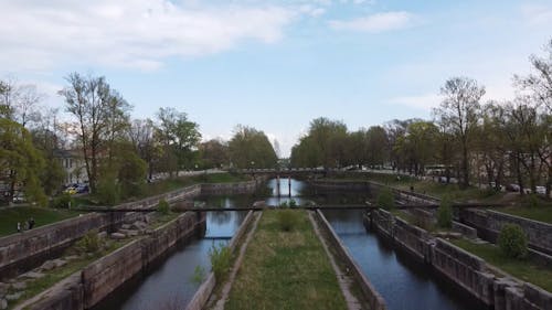 Drone Shot of a Garden on a Lake