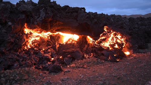 Hot Lava Coming Out of the Rocks