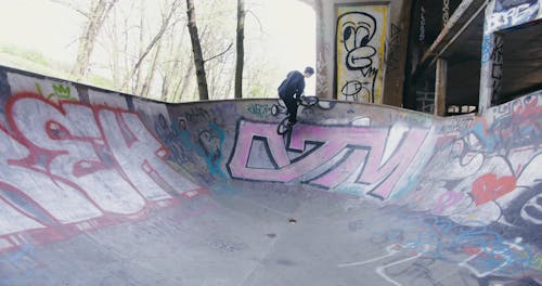 A Man Biking on the Skate Park