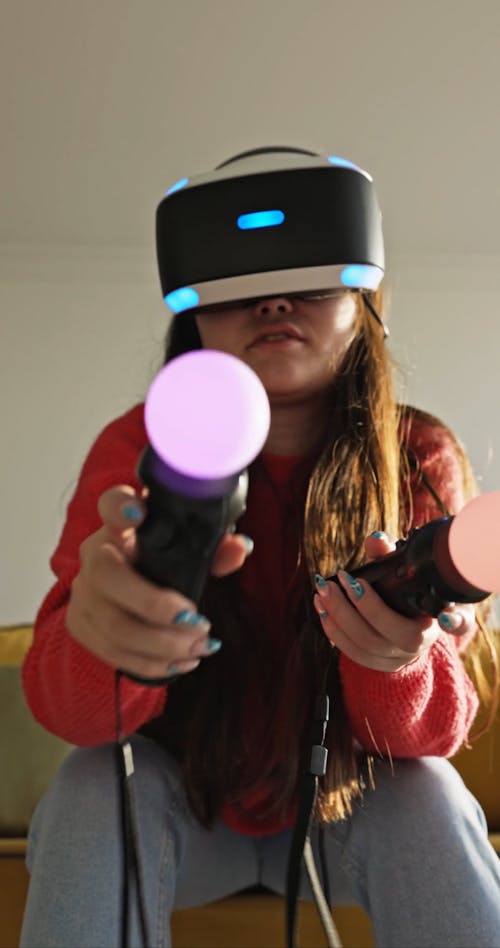 Female Playing on Virtual Reality