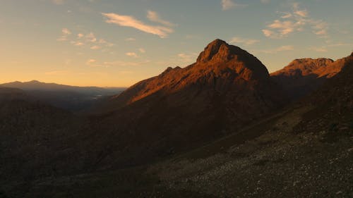 Drone Shot of a Mountainside at Sunset