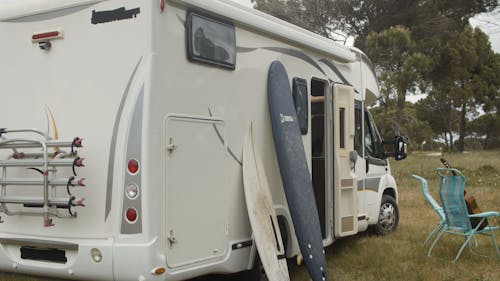 Trailer Parked Outdoors in Nature