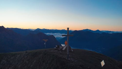 Aerial View of Camper on Top of the Mountain