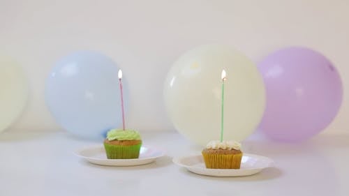 Cupcakes with Candles and Balloons